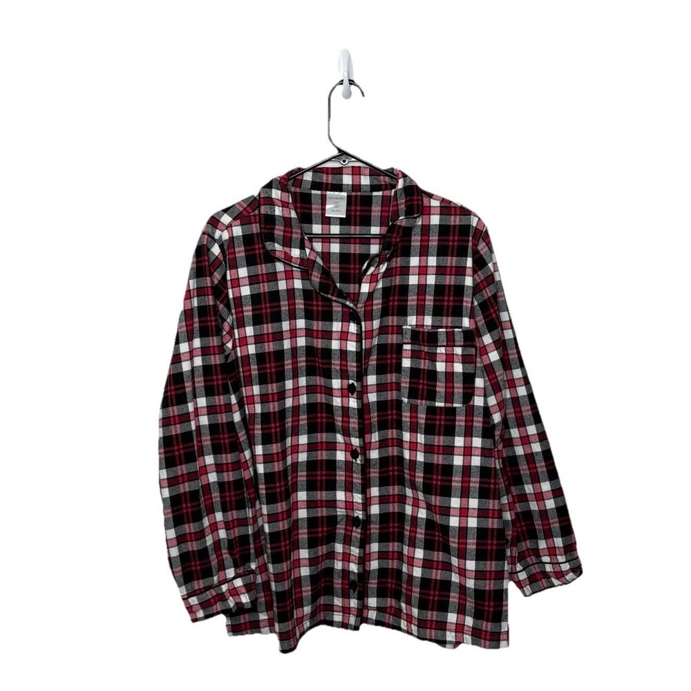 Vera Bradley Button Up Red Black White Plaid Flannel Cotton Pajama Top Size 2XL